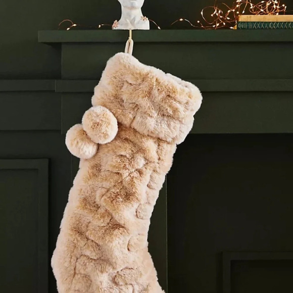 Anthropologie Copper  Ivory Embroidered Faux Fur Stocking - Picture 2 of 4